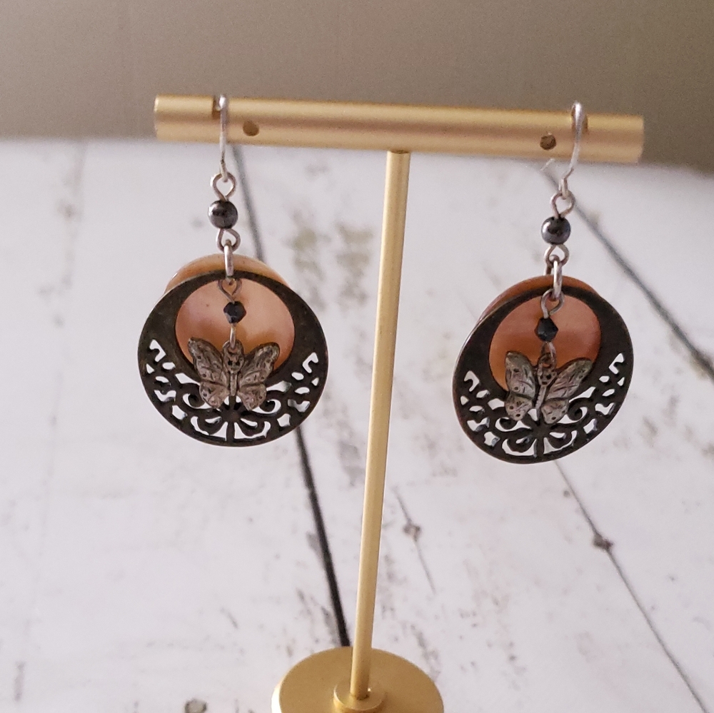 3 layer butterfly dangly earrings